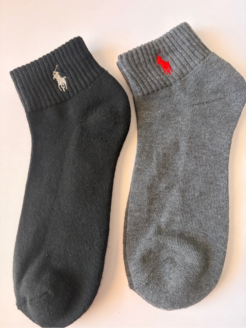 Polo by Ralph Lauren Men’s Ankle Socks - Black & Gray with Red & Silver Logos